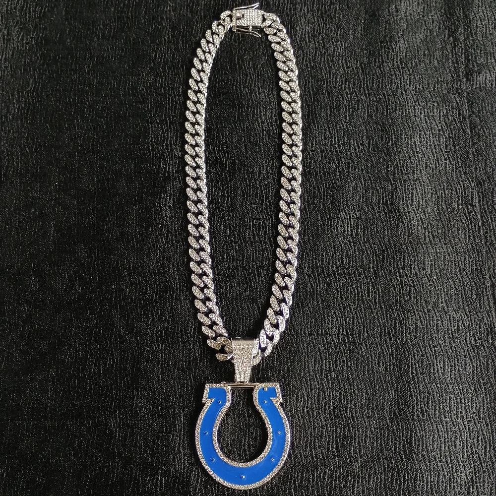 Indianapolis Colts Necklace Pendant Cuban Chain Link NFL Football Jewelry